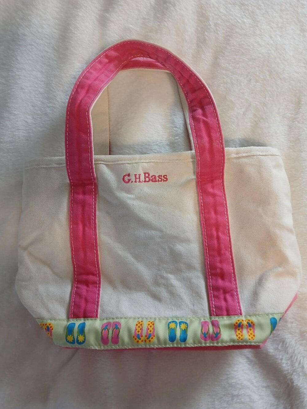 GH Bass Small Pink Canvas Tote Flip-flop Beach Beachy Summer